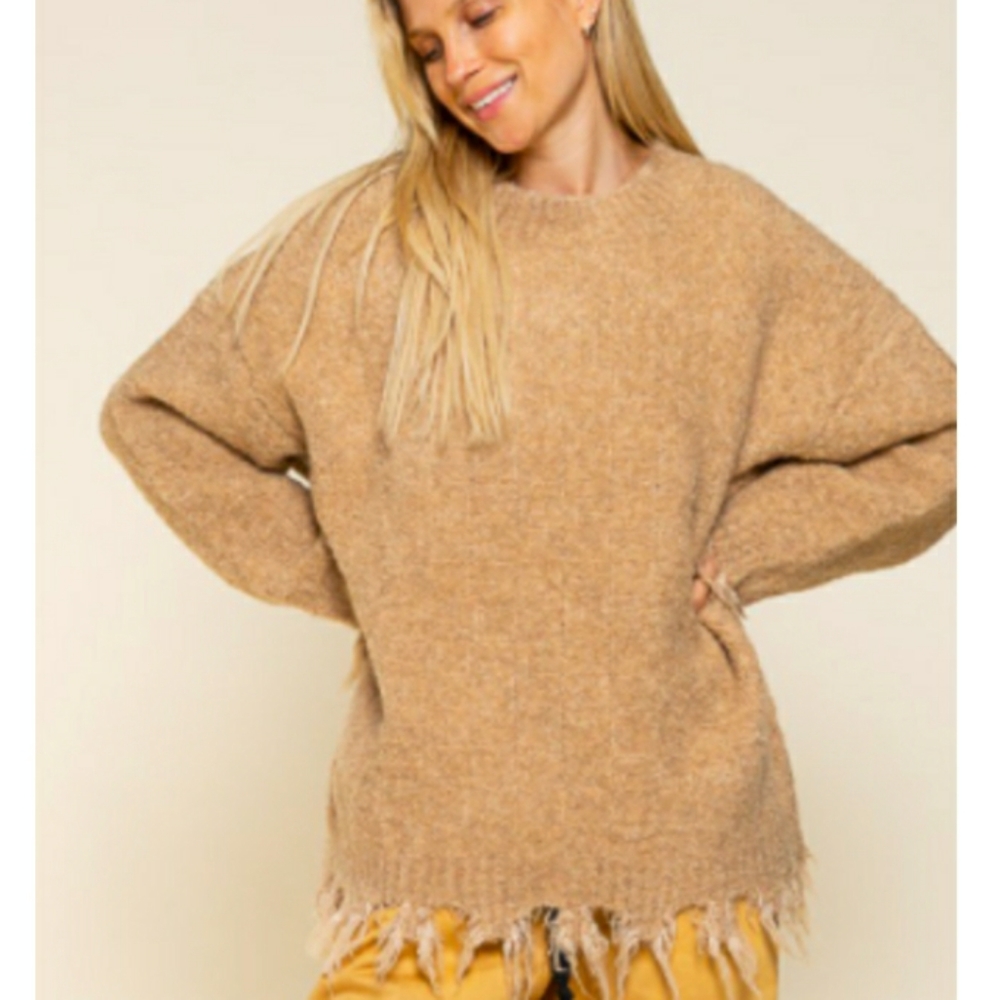 POL Oversized distressed Champagne colored sweater. Size S